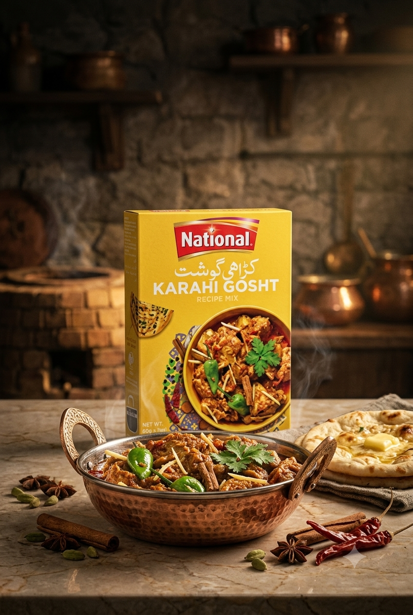 ادویه کراهی گوشت نشنال(ناسیونال) اصل پاکستان بسته 50 گرمی مناسب برای هر نوع غذا